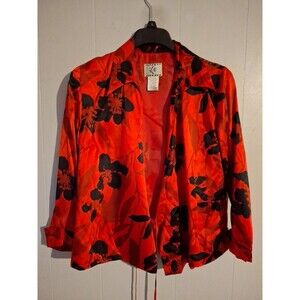 I)e 100% Women's Silk Wrap Blouse Red Size M